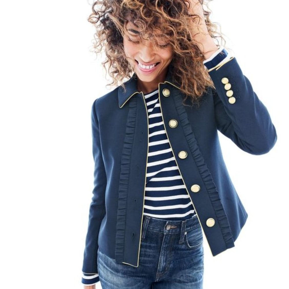 J Crew Lady Ruffle Jacket Navy Size 6